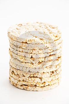 Round corn cakes/ crackers, on white