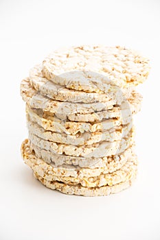 Round corn cakes/ crackers, on white