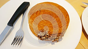 Round Croissant, New York Roll, Trendy Pastry with Chocolate