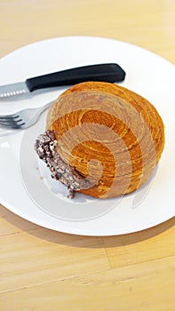 Round Croissant, New York Roll, Trendy Pastry with Chocolate