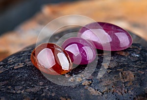 Round cut Ruby and sapphire mineral gemstones