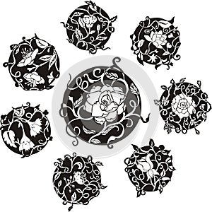 Round decorative flower dingbat designs