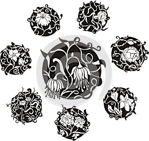 Round decorative flower dingbat designs