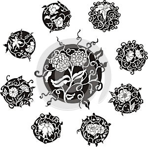 Round decorative flower dingbat designs