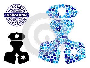 Scratched NAPOLEON Round Guilloche Seal and Police Patrolman Mosaic Icon of Round Dots photo