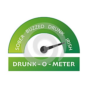 Round drunk meter indicator. Measuring gauge with green dial photo
