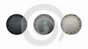 Round dry crushed gray eye shadows isolated on white