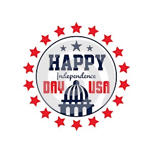 Round emblem with stars and silhouette of United States Capitol. 4th of July. Independence day. American national