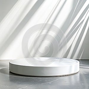 Round empty podium for product display under light rays photo