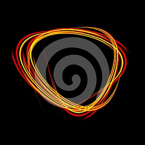 Round energy frame. Shining circle banner. Magic light neon energy circle. Glowing fire ring trace.