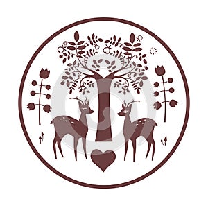 Round famtasy design with deer