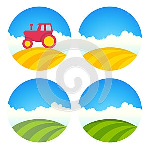 Round Farm Label with fields and Tractor