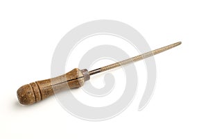 Round file with wooden handle on a white background