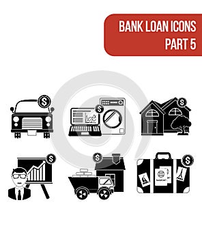 Round flat icons for various types of bank loan services. Part 5.