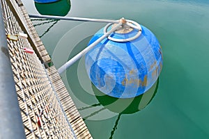 Round float used to hold floating bridge above water