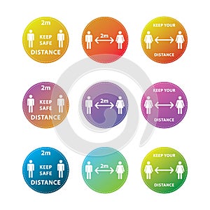 Round floor marking for social distancing, sign keep safe distance. Quarantine Corona virus, covid-19 warning, human figure icons