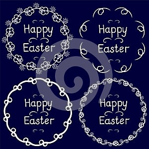 Round floral frame blue background. Vector Image.