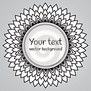 Round floral frame for text, logos, stickers, labels, postcard design, banner. Black and white vector illustration