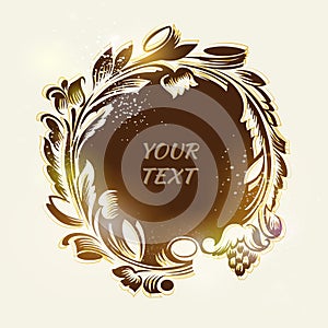 Round floral frame in vintage style. Vector