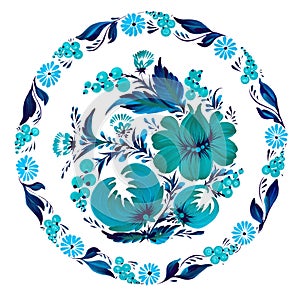 Round floral pattern. Traditional Ukrainian painting petrikovka petrykivka.