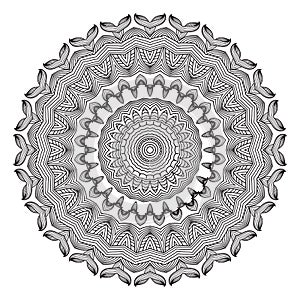 Round floral vector mandala pattern. Ornamental black and white ethnic background. Monochrome lines tribal ornament with