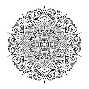 Round flower mandala. Black and white coloring, tatoo
