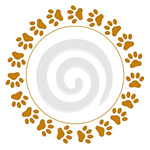 Round frame with animal paw prints vector image.