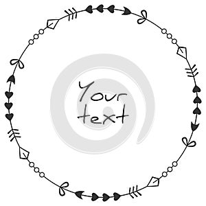 Round frame with black decoration arrows isolated on white background.