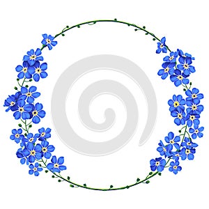 A round frame with blue forget-me-nots in a wallpaper for your product design,