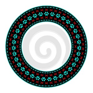 Round frame with blue turquoise animal paws