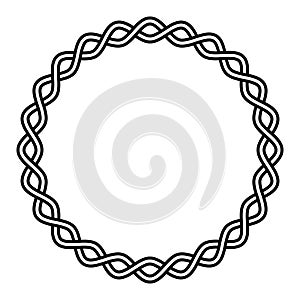 Round frame braided cable, wavy intersecting lines in circle, vector vignette pattern decoration, ornament photo