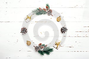 Round frame of branch christmas tree