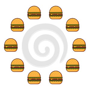 Round frame of cartoon cheeseburgers. Vector illustration
