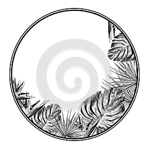 Round frame decorated with tropical plants