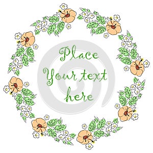 Round frame of flowers and leaves with a place in the center for your text