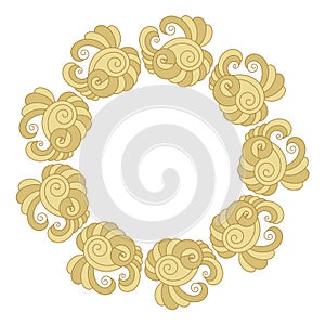 Round frame made of decorative element of floral nature. Fantastic flowers. Hand-drawn vector illustration