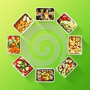 Round frame made with healthy take away food