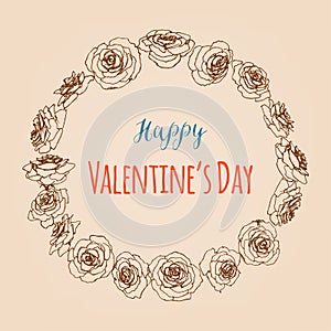 Round frame, rose flowers