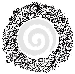 Round frameMandala round frame for printing, engraving or coloring page.  Vector illustration