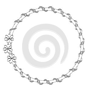 Round frame with monochrome ribbon and flowers