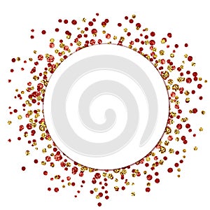 Round frame with red and golden confetti