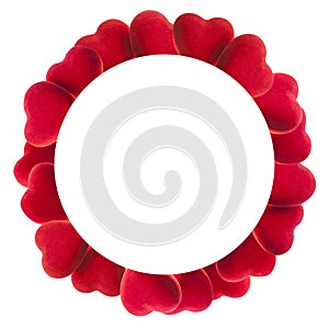 Round frame of red hearts isolated on white