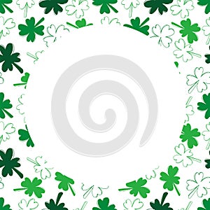 Round frame with shamrock green clover leaves vector illustrartion. Saint Patrick's day celebration, empty