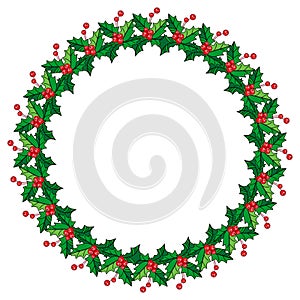 Round frame in shape of wreath with holly berry.