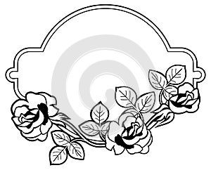 Round frame with stylized roses silhouettes. Raster clip art.