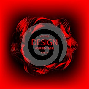 Round frame for text. Black and red abstract wave background.