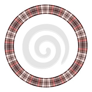 Round frame vector vintage pattern design template. Circle border designs plaid fabric texture. Scottish tartan background for