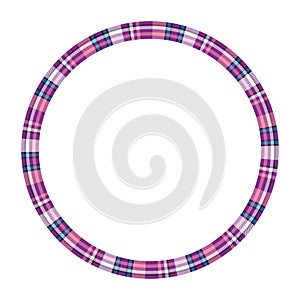 Round frame vector vintage pattern design template. Circle border designs plaid fabric texture. Scottish tartan background for