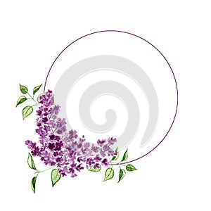 Round frame with watercolor lilac flower