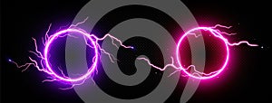 Round frames of electric lightning with neon glow
